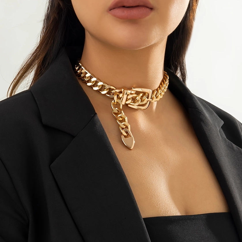 Statement Belt Style Chunky Chain Choker Necklace For Women Girls Punk Jewelry For Special Occasion