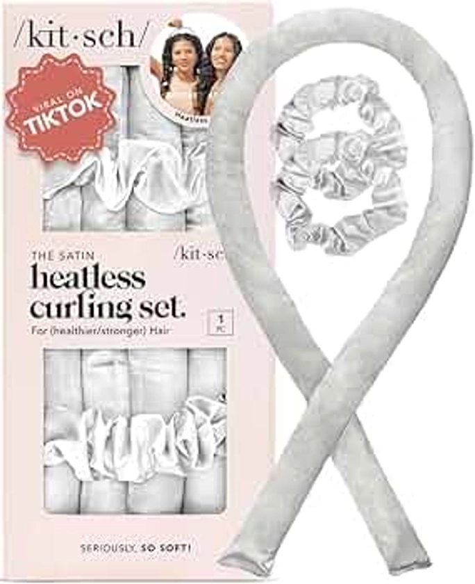 Kitsch Satin Overnight Ivory Hair Curlers Set - Heatless Curling Headband and Soft Rollers for Effortless Curls While Sleeping