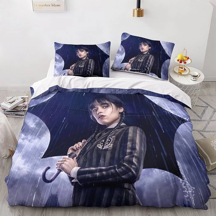 HESHS Wednesday Bedding Set Soft Microfiber 3D Duvet Cover Sets for Kids Teens Adults,Bed Cover Soft,Addams Family Quilt Covers with Pillow Case Double（200x200cm）