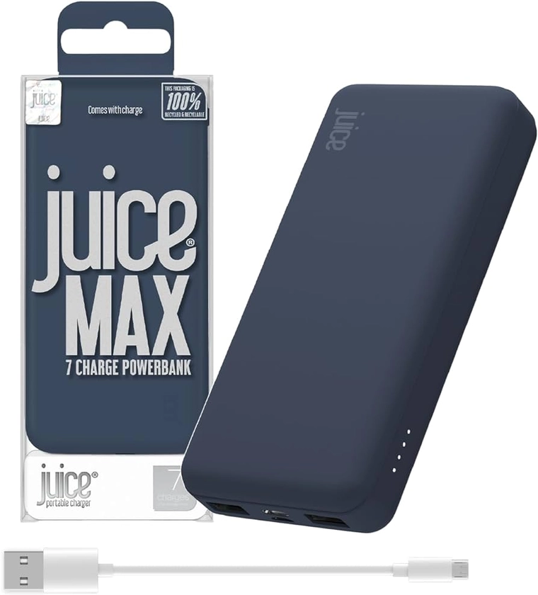 Juice Powerbank MAX (7 full charges) 20,000mAh Portable Charger for Apple iPhone, Samsung, Huawei, Microsoft, Oppo, Sony – Navy