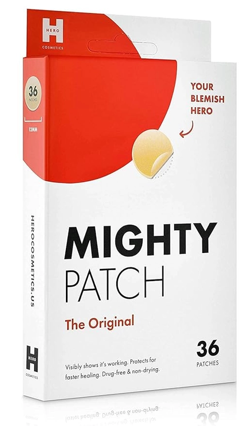 Amazon.com: Hero Cosmetics Mighty Patch™ Original Patch - Hydrocolloid Acne Pimple Patch for Covering Zits and Blemishes, Spot Stickers for Face and Skin (36 Count) : Beauty & Personal Care