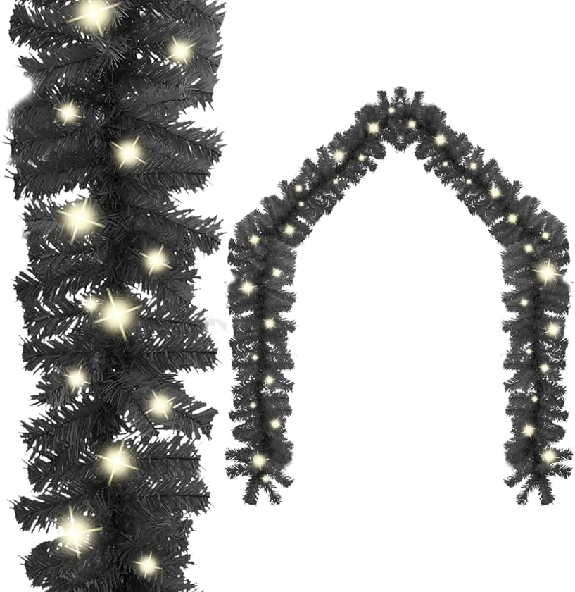 vidaXL Christmas Garland with LED Lights Holiday Xmas Decoration Illuminated String Lights Artificial Leaves Plants Garden Home 20 m Black