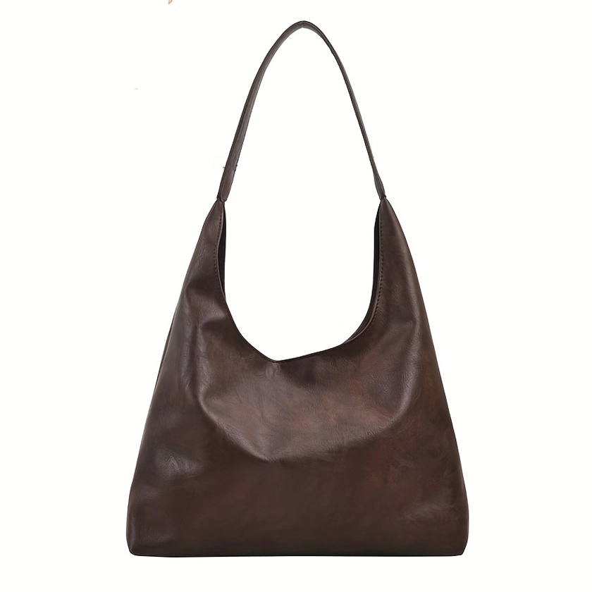 Femmes Vintage Sac Hobo Couleur Unie, Léger Sac À Bandoulière Décontracté Avec Pochette Insérée Pour Une Utilisation Quotidienne