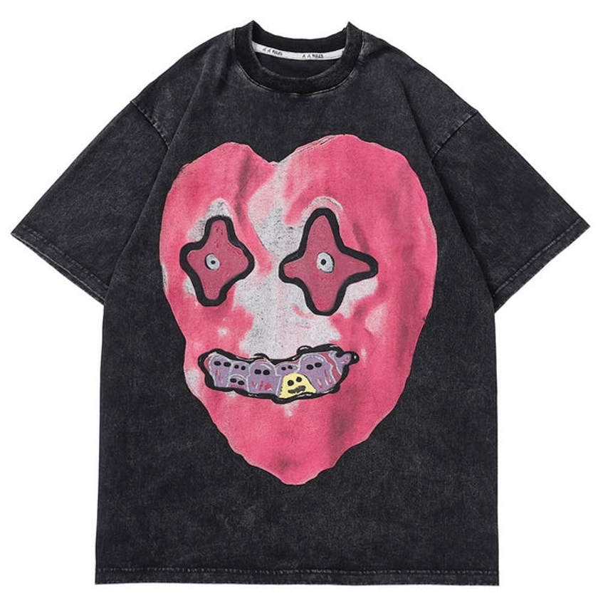 'Gorgon' Acid Washed Graphic Print Cotton T-Shirt