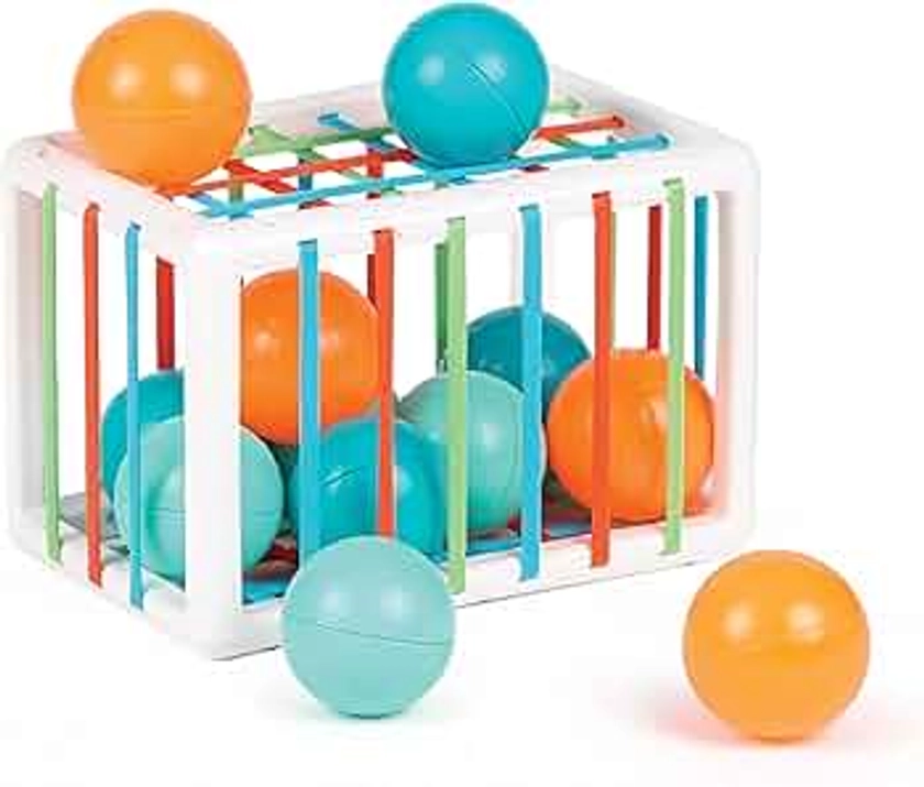 Ludi - Cube De Manipulation - Jouets D'Éveil Bébé - Dès 10 Mois - Développe La Réflexion, La Motricité Fine, Le Toucher & La Découverte - 1 Cube Élastique + 12 Balles Oranges & Bleues Au Son Rigolo