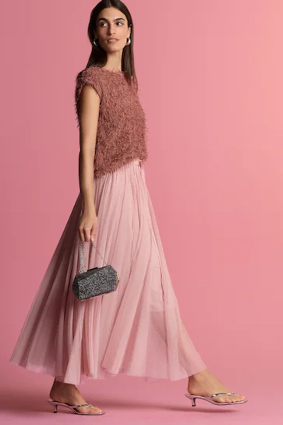 Pink Mesh Maxi Skirt