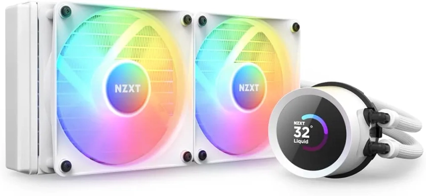 NZXT Kraken 240 RGB - RL-KR240-W1 - Refroidisseur pour processeur AIO de 240 mm - Écran LCD de 1,54 pouces personnalisable. Pompe haute performance - 2 ventilateurs F120 RGB Core - Blanc