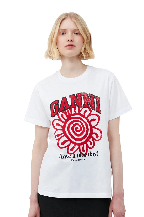 Bright White T-shirt décontracté Red Flower | GANNI FR
