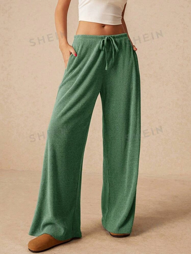 Poéselle Fall Women's Clothing, Wide Leg Sweatpants, Low Rise Pants, Comfortable Pants, Casual Pants, Baggy Pants, Women's Pants, Women's Bottoms, Streetwear, Winter Clothes | SHEIN USA