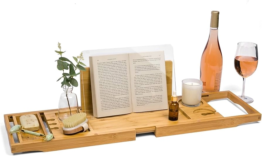 Amazon.com: Luxe Lily Holds Your Book Open – Extendable Wooden Bathtub Tray Keeps Your Book Open While Protecting from Drips and Splashes - Perfect Bath Tub Tray for Reading and Relaxing in The Bathtub : Home & Kitchen