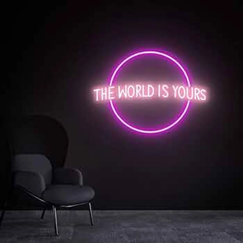 The World Neon Sign Custom Yours LED Lights for Wall Art Decor Bedroom Game Shop Man Cave Room Neon Birthday Gift for Girls Boys Wedding Party Sign 17 inch