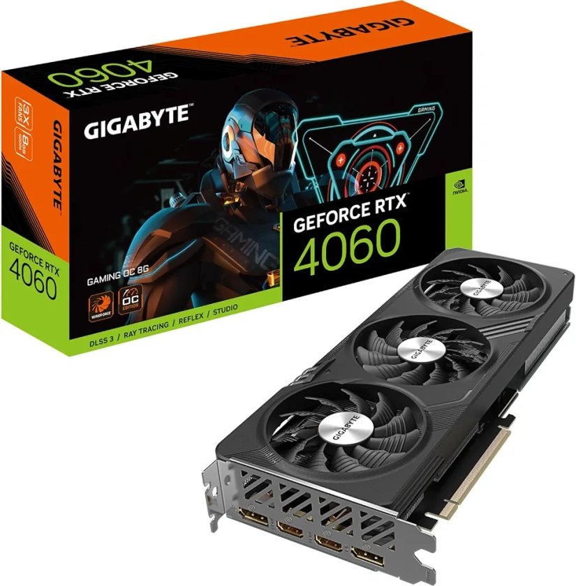 Gigabyte NVIDIA GeForce RTX 4060 GAMING OC Carte graphique - 8GB GDDR6, 128-bit, PCI-E 4.0, 2550MHz Core Clock, 2x DP 1.4, 2x HDMI 2.1a, NVIDIA DLSS 3 - GV-N4060GAMING OC-8GD