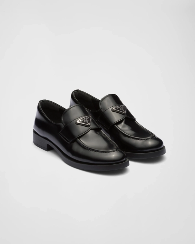 Black Brushed Leather Loafers | PRADA