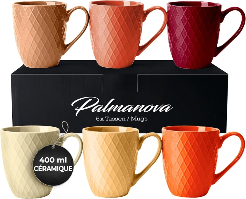 MIAMIO - 6 x 400 ml - Set de tasses à café/tasse - Tasse en céramique moderne Matt - Tasse à café grande taille - Collection Palmanova (Rouge)