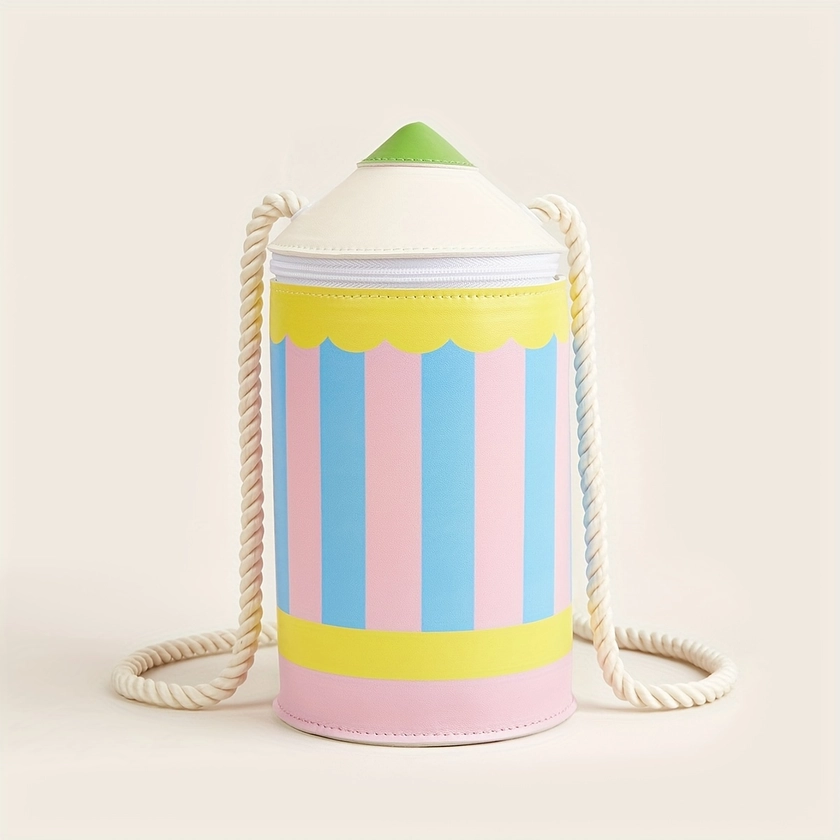 1pc Boy's And Girl's Cute Cartoon Creative Colored Pencil Cylindrical Shoulder Crossbody Bag, Suitable For Daily Party Outings, Birthday Gifts