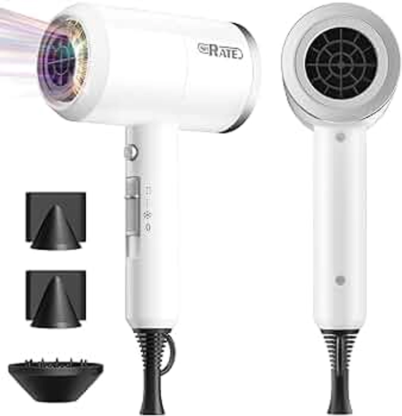 SHRATE Lightweight Ionic Hair Dryer with Diffuser - Powerful 1800W Blow Dryer for Fast Drying - Professional Low Noise Mini Hair Dryer for Travel, Gifts, Hair Stylin