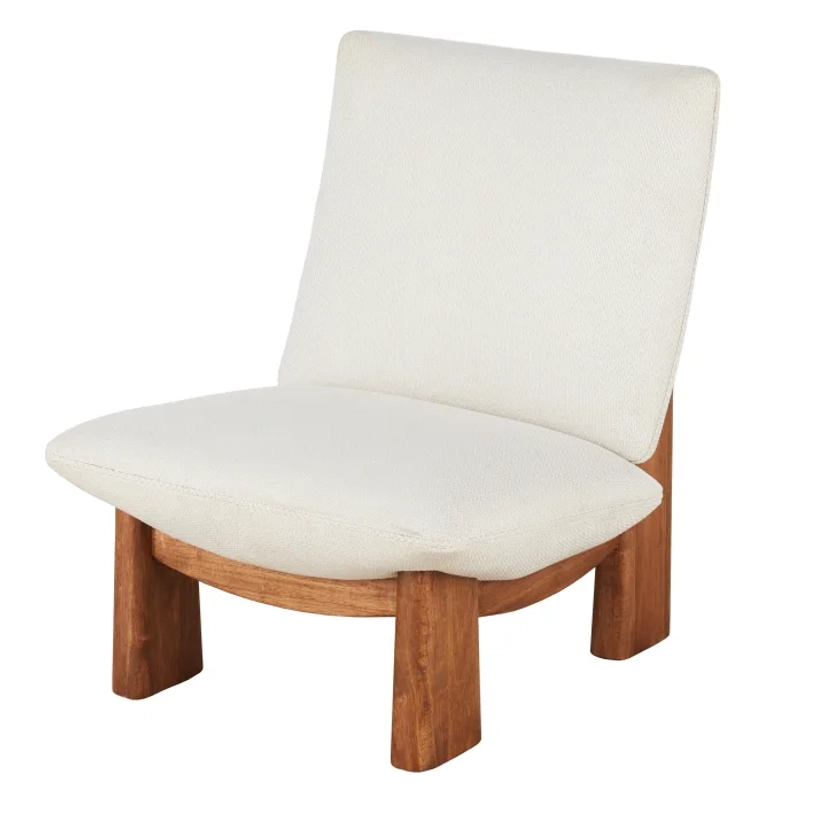 Fauteuil beige et pieds en bois d'hévéa