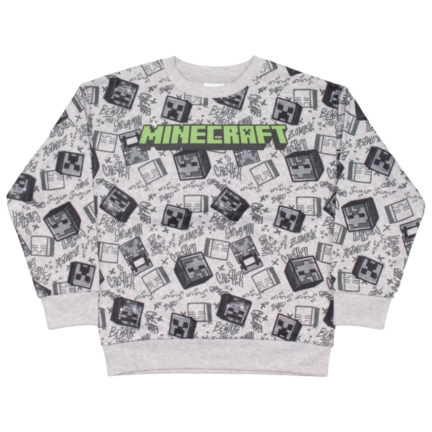 Minecraft Boys Long Sleeve Crewneck Sweatshirt Creeper Graphic Print Design Sweatshirts for Kids & Teens (Size 4-20) - Walmart.com