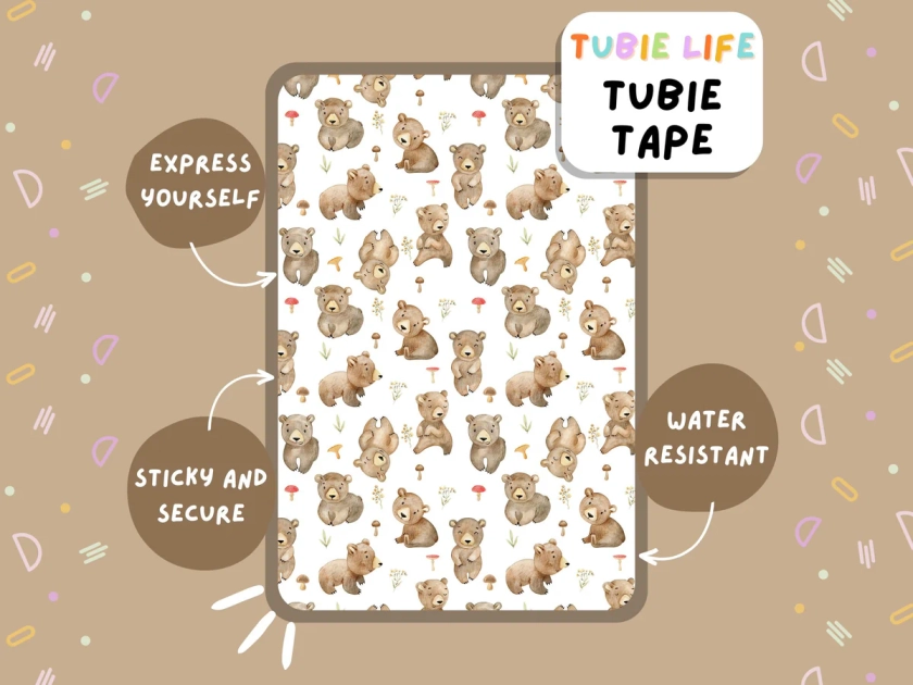 TUBIE TAPE Tubie Life brown bear ng tube tape for feeding tubes and other tubing Full Sheet