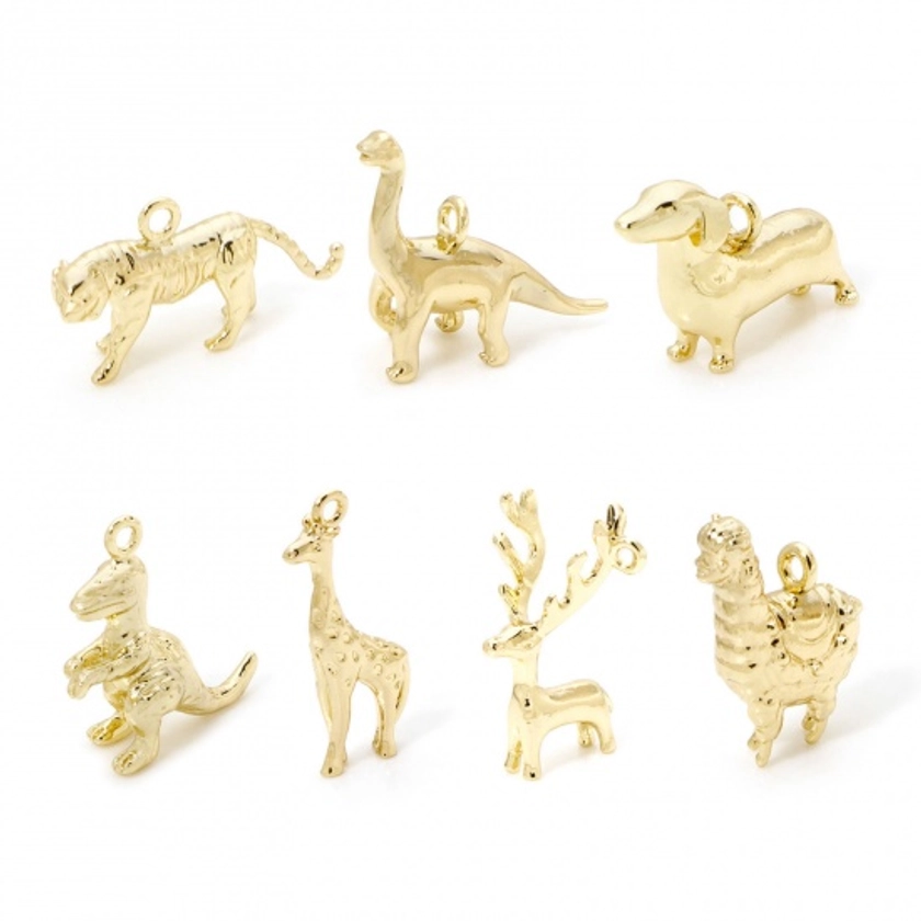 2 Pcs Breloques en Laiton Animal Plaqué Or 18K 3D