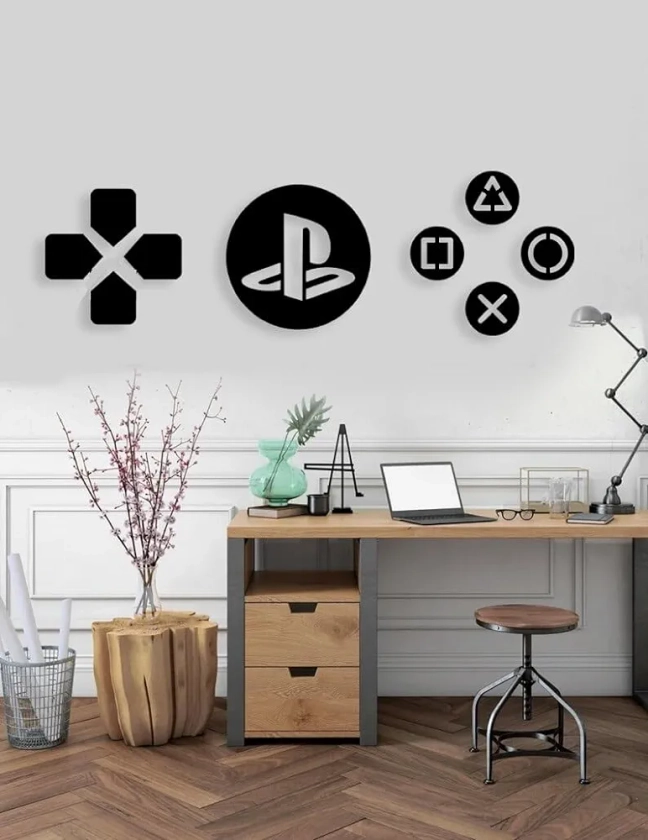 STASH HOUSE Gamers Wooden Wall Sign Set, PS5 Geometric Home Decor Gift for Gamers,Gamers Wall Art, PS4 3D Logo (45x 43 cm) : Amazon.in: Home & Kitchen