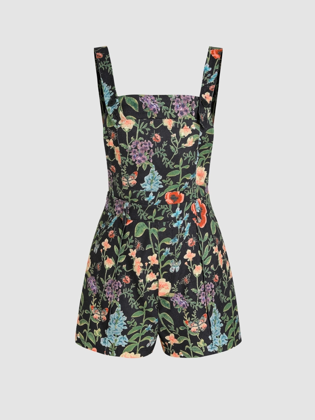 Corduroy Floral Button Romper For Daily Casual Picnic