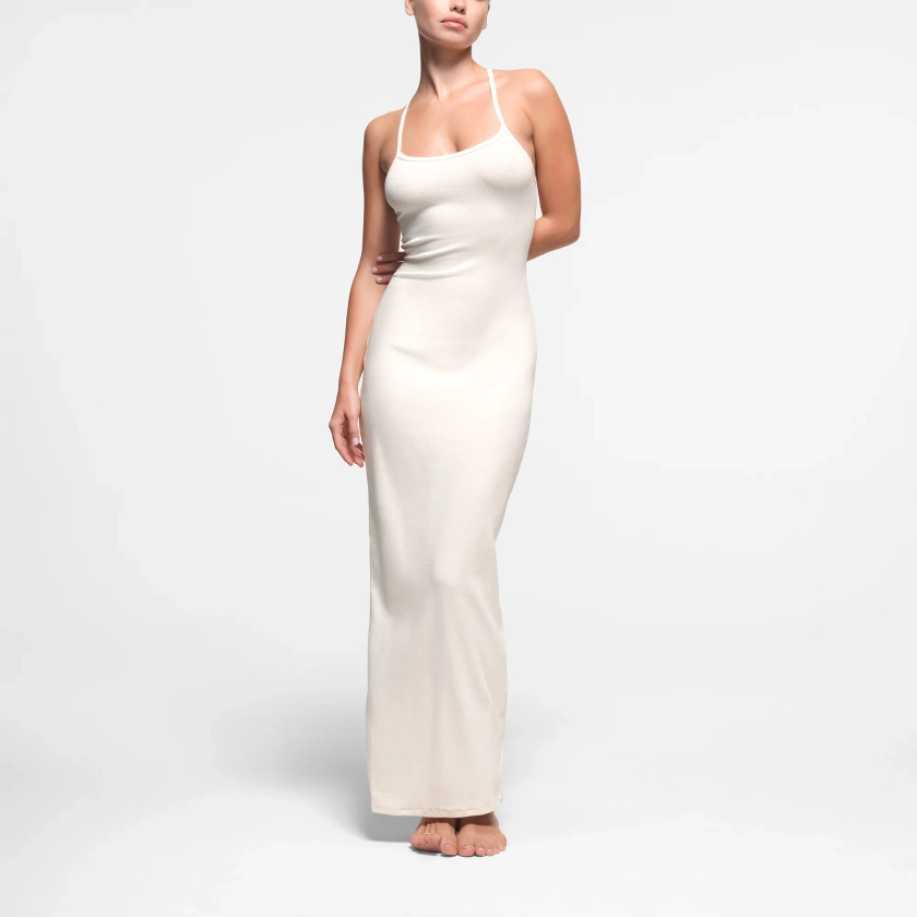 COTTON RIB LONG CAMI DRESS | MARBLE