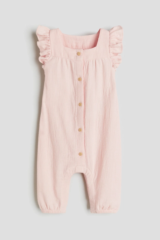 Ruffle-trimmed Muslin Romper Suit - Light pink - Kids | H&M US