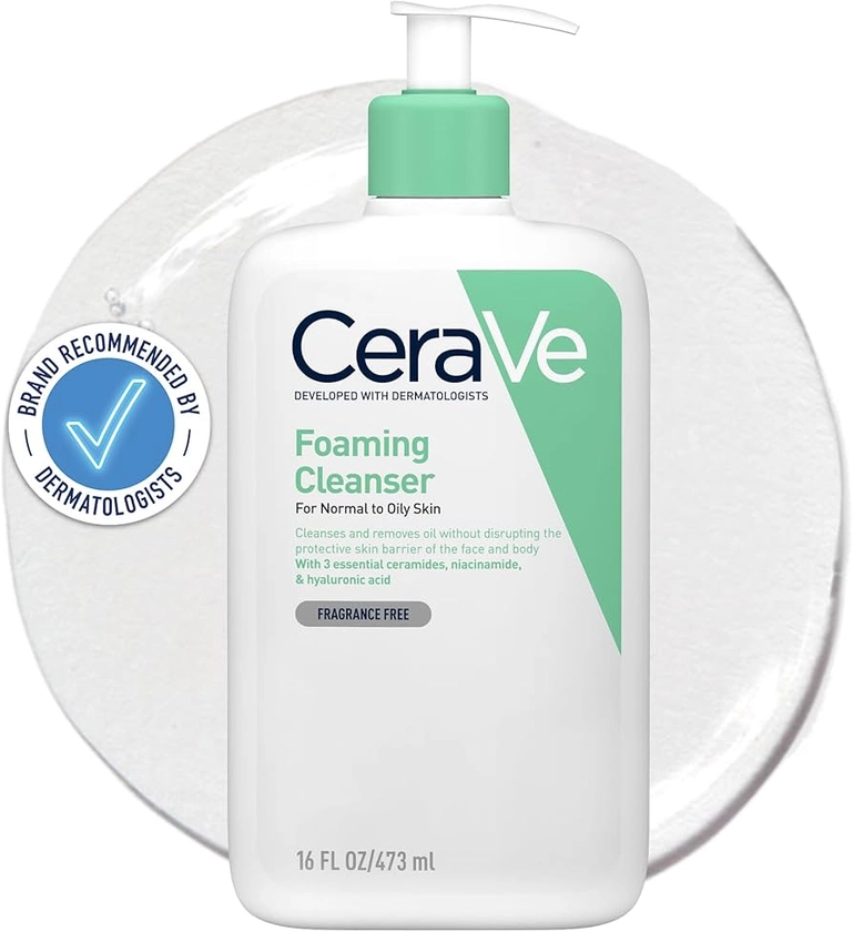 CeraVe Foaming Cleanser for Normal to Oily Skin 473ml with Niacinamide and 3 Essential Ceramides