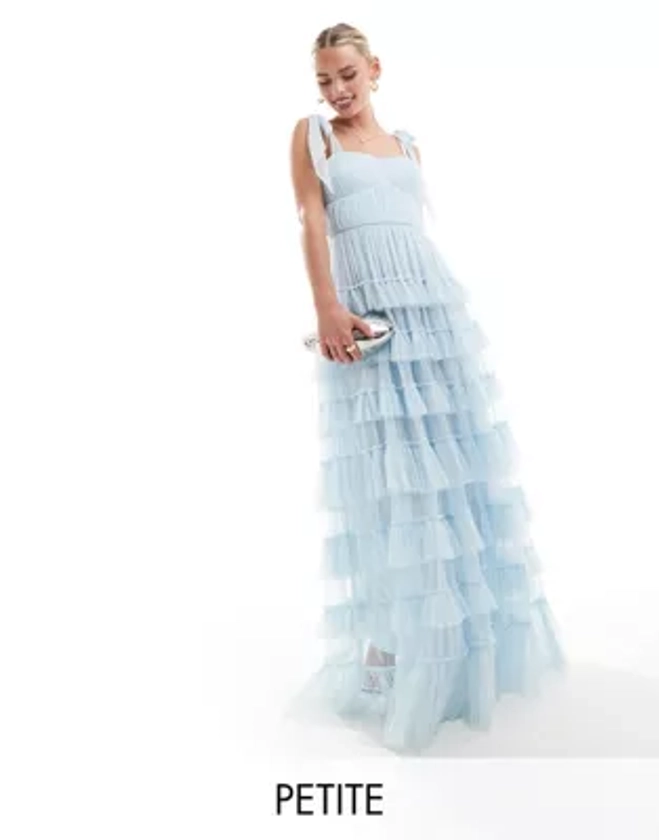 Lace & Beads Petite tiered ruffle midaxi dress in sky blue | ASOS