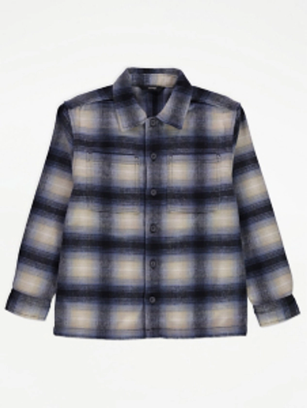 Blue Brushed Checked Long Sleeve Shirt