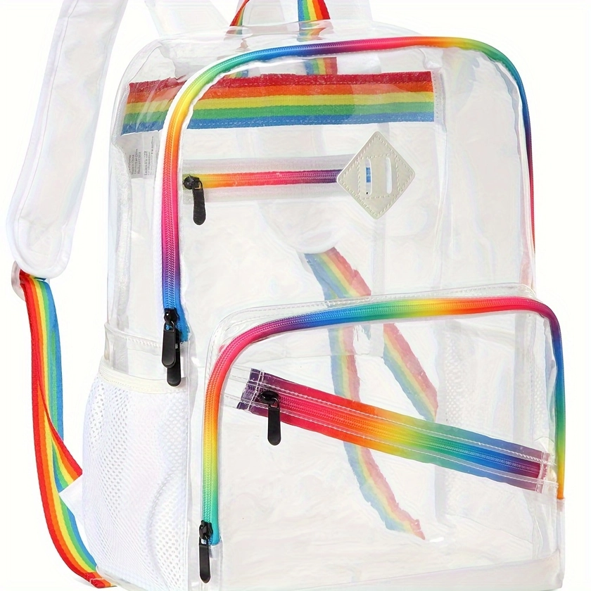 Clear Backpack, 15.6 Inch Heavy Duty PVC Transparent Backpack See Through Backpacks for School, College, Sports, Work, Travel, Stadium Approved