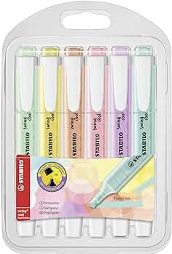 Highlighter - STABILO swing cool Pastel - Pack of 6 - Assorted Colours