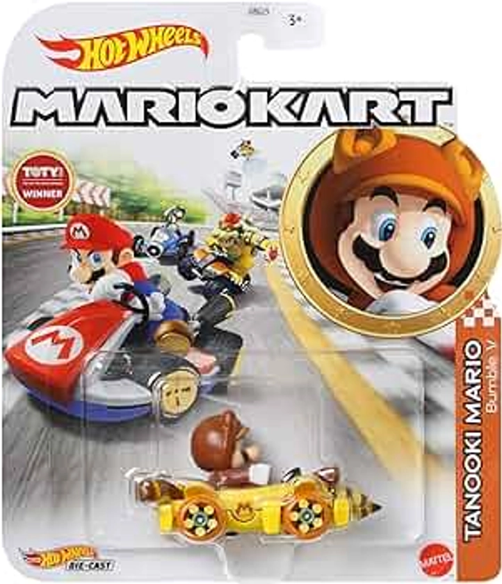 Hot Wheels Mario Kart - Voiture en métal 1/64 - Character Cars - Personnage Tanooki Mario Bumble V