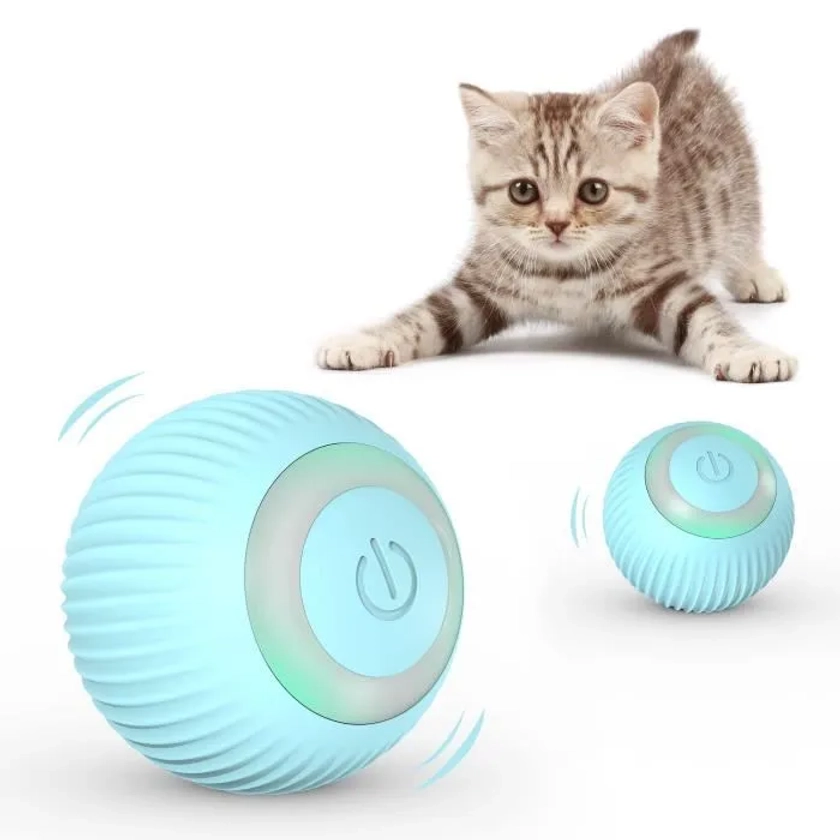 Balle Chat avec LED Lumières, Rotation Automatique a 360 Degrés et Chargement USB Jouets pour Chats, pour Chatons Chiots Jeux Chat