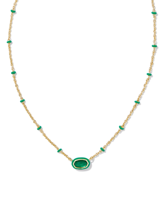 Mini Elisa Gold Enamel Frame Short Pendant Necklace in Emerald Illusion | Kendra Scott