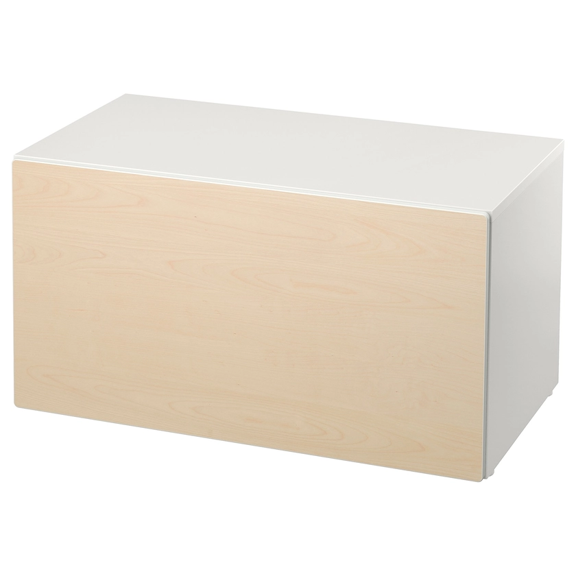 SMÅSTAD Banc avec rangement jouets - blanc/bouleau 90x52x48 cm