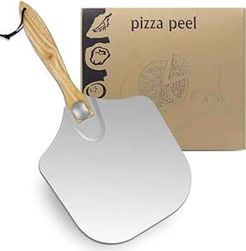 LKE Pizza Peel Aluminum Metal Pizza Paddle with Foldable Wood Handle Easy Storage Pizza Shovel 12 inch for Baking Homemade Pizza