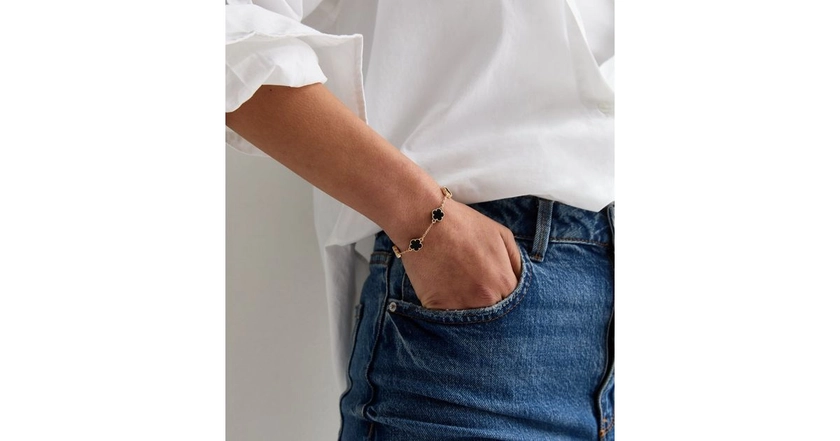 Black Clover Fine Chain Bracelet | New Look