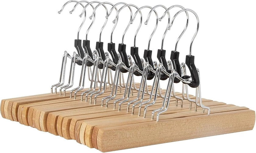 Amazon Basics - cintres en bois pour pantalons, 10 pièces, Naturel, 25 x 2.7 x 16.5 cm