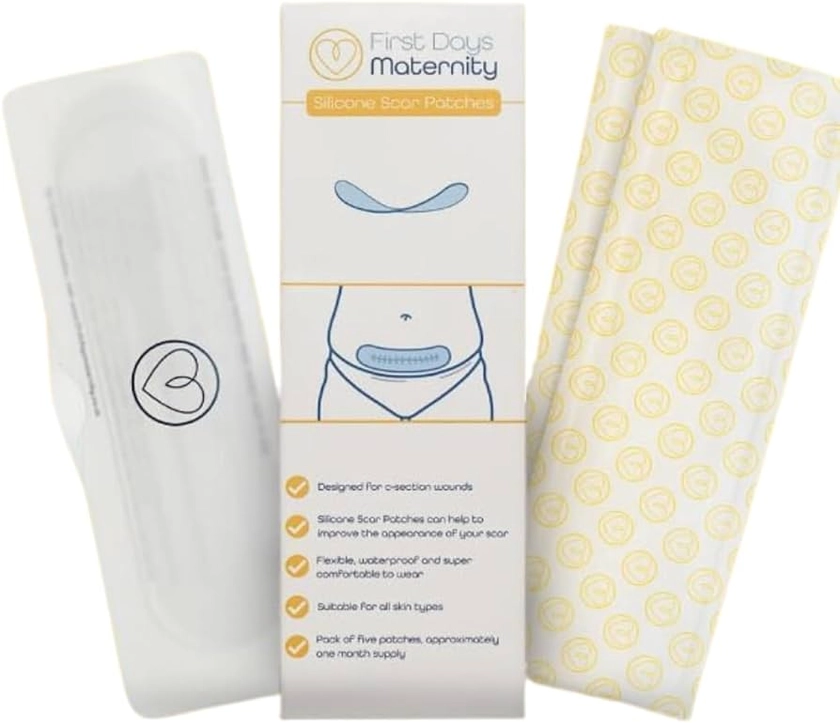 First Days Maternity - Silicone Scar Patches for C-Section Wounds, Improves Caesarean Scar Appearance, Waterproof and Flexible, Suitable for All Skin Types, Easy-to-use, Pack of 5 Patches