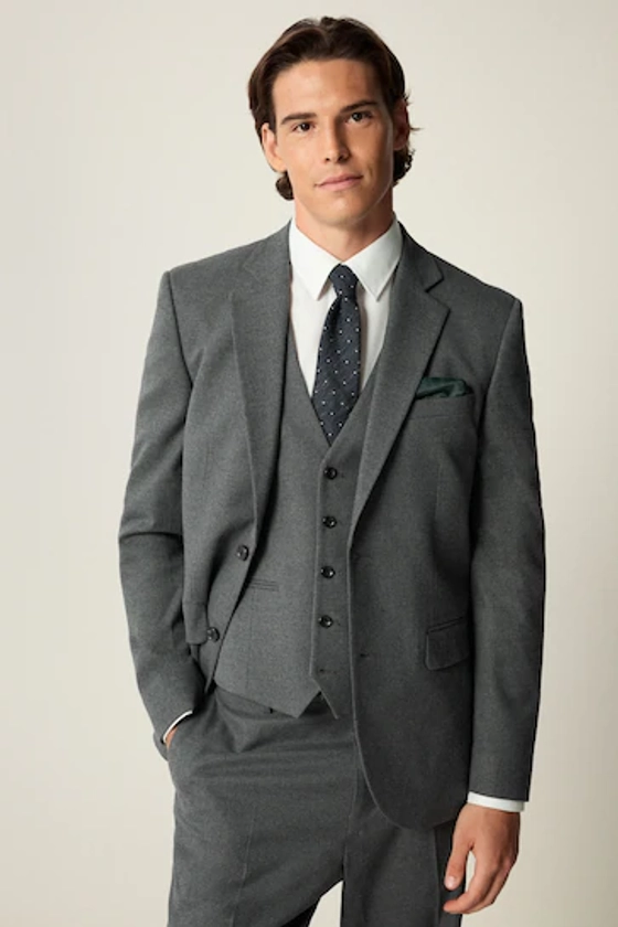 Grey Slim Fit Flannel Suit Jacket