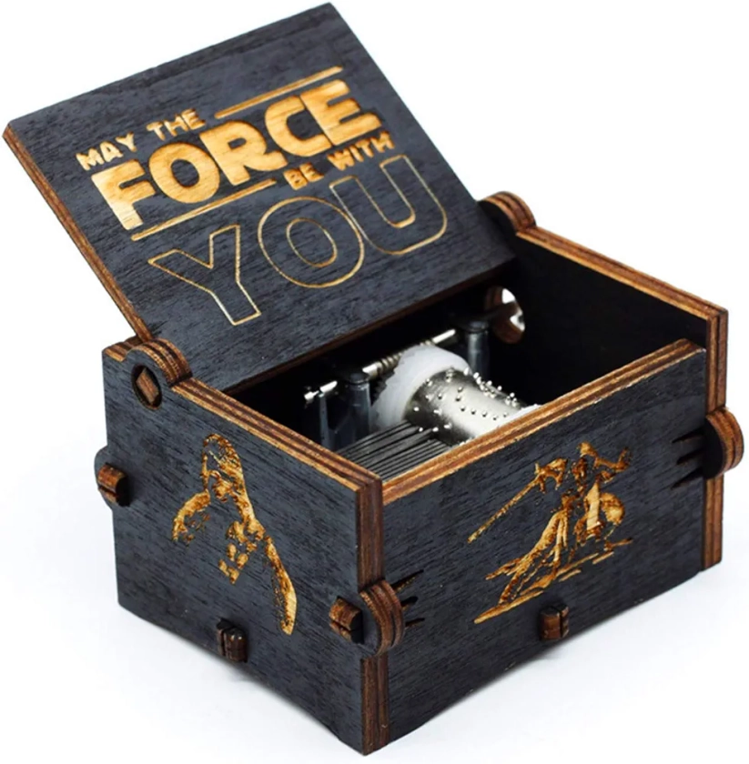 Boîte à musique en bois noire de Star Wars, décorations antiques sculptées à la main de boîtes à musique artisanat pour des cadeaux d'enfants