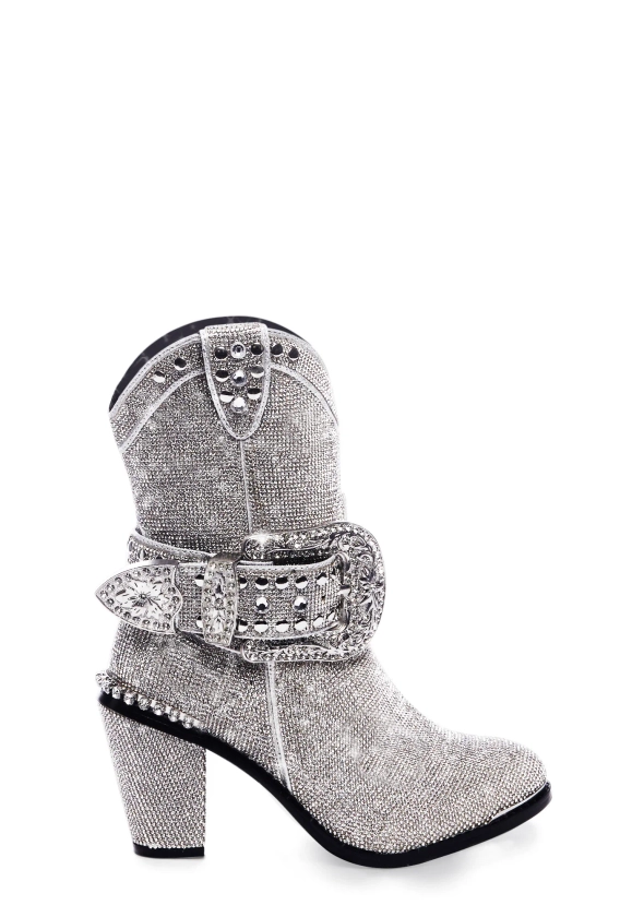 Club Exx Rhinestone Cowboy Boots - Silver