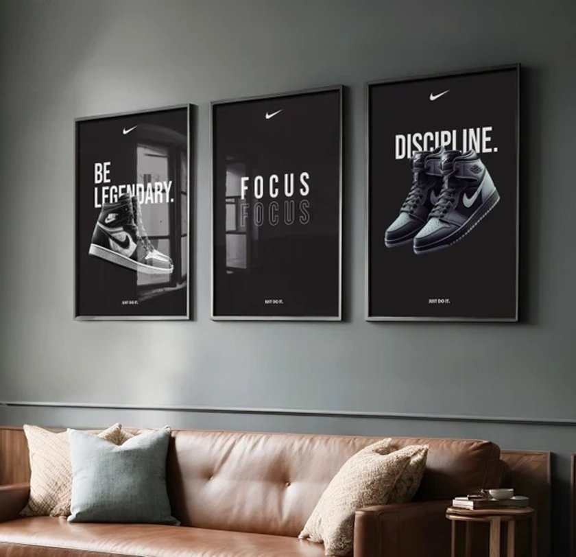 Nike Poster Motivational Quote BLACK DESIGN, Just Do It Poster, Set of 3 Nike Decoration, Nike Poster, Nike Motivation Poster