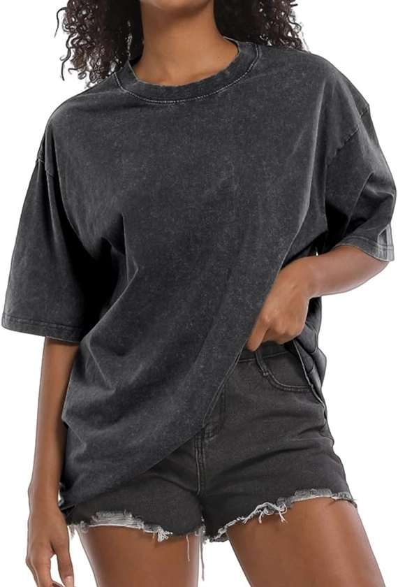 Vintage Oversized T Shirts for Women Baggy Shirt Streetwear Boyfriend Tee Workout Casual Short Sleeve Cotton Tops