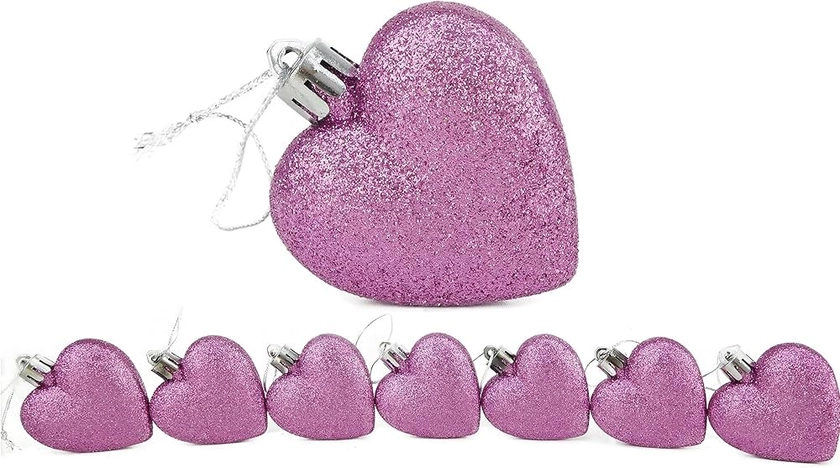 Christmas Concepts® Pack of 16 - Glitter Heart Shaped Baubles - Christmas Tree Decorations (Baby Pink)