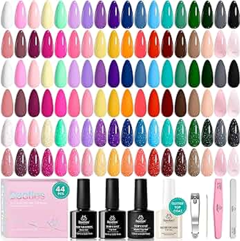 beetles Gel Polish 44 PCS Gel Nail Polish Set 36 Colors Gel Nail Polish with Base Coat Glossy Matte & Glitter Gel Top Coat Neon Orange Jelly Blue Nude Vivid Seasons Collection Gifts for Women