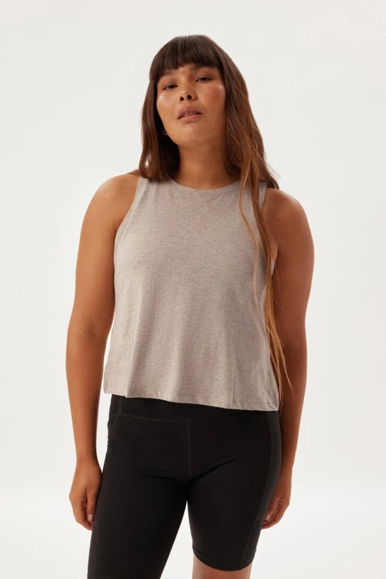 Porcini Heather Recycled Cotton High Neck Tank — Girlfriend Collective