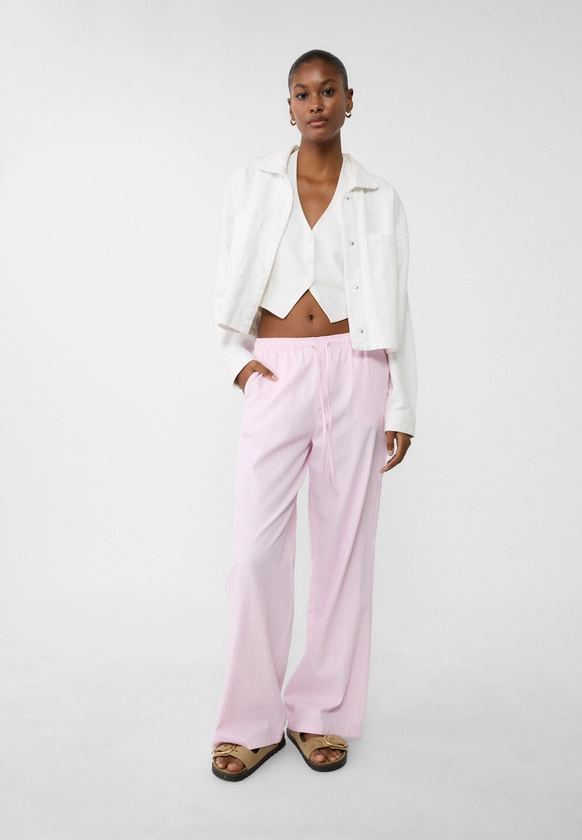 Flowing striped poplin trousers